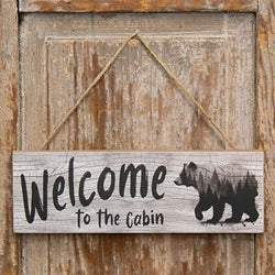 Welcome to the Cabin Forest Bear Hanging Sign