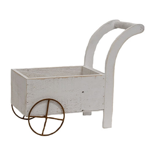 Distressed White Wooden Garden Cart Planter