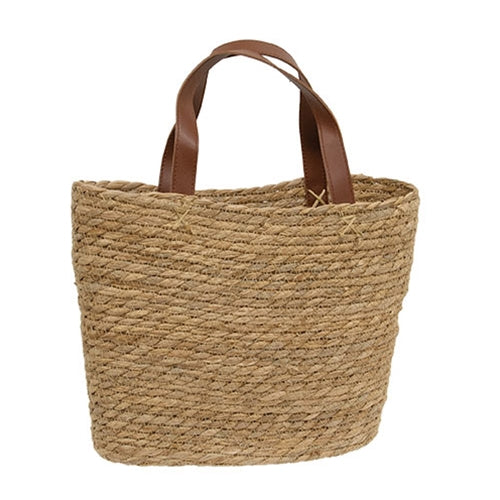 Woven Seagrass Tote w/Leather Handles