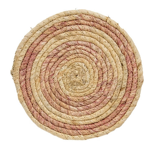 Woven Natural and Rose Seagrass Table Mat - 8"