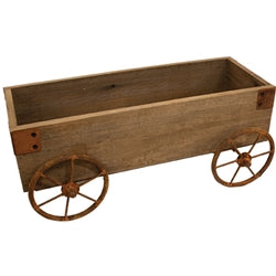 2/Set - Natural Wooden Wagons w/Rusty Wheels