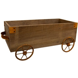 2/Set - Natural Wooden Wagons w/Rusty Wheels