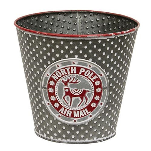 North Pole Air Mail Embossed Metal Bucket