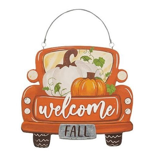 Welcome Pumpkin Truck Metal Sign