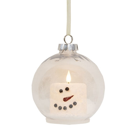 6" Bulb Ornament w/Snowman LED Candle