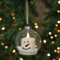 4" Bulb Ornament w/Snowman LED Candle