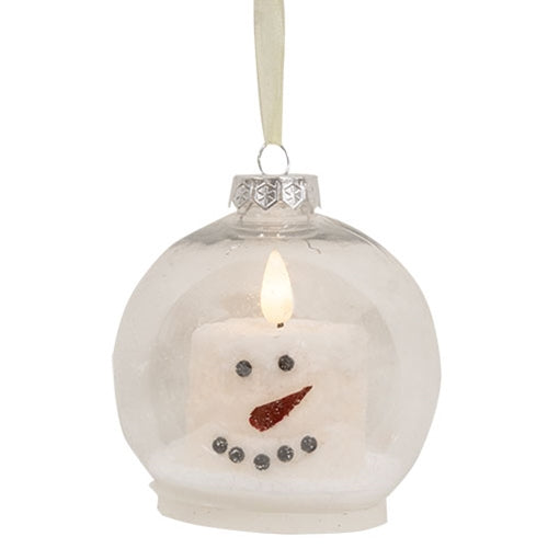 4" Bulb Ornament w/Snowman LED Candle