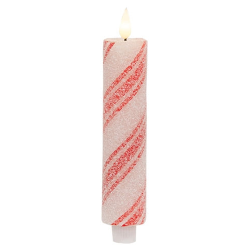 Thick Glittered Candy Cane LED Taper 8"