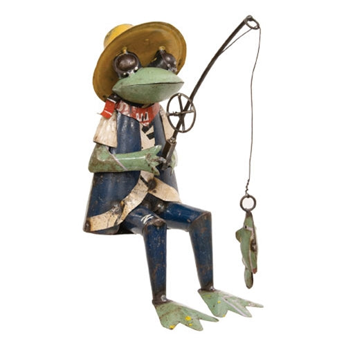 Vintage Metal Louis Frog With Fishing Pole