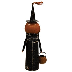 Vintage Metal Jack O Lantern Witch w/Candy Bucket