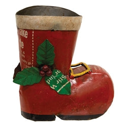 Vintage Metal Santa's Boot w/Holly Berries & Leaves