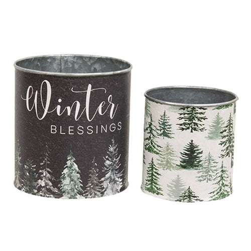 2/Set Woodland Winter Blessings Metal Buckets