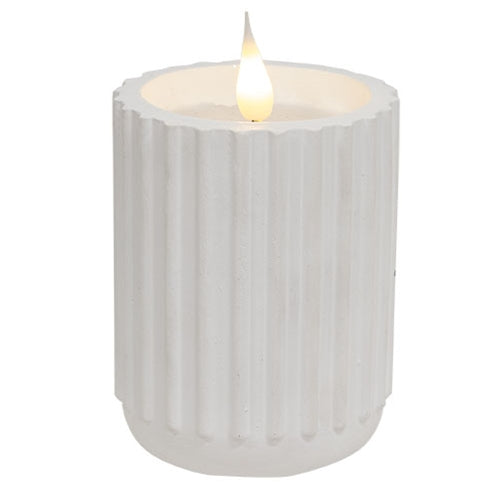 White Fluted Pottery LED Candle 3" x 4"