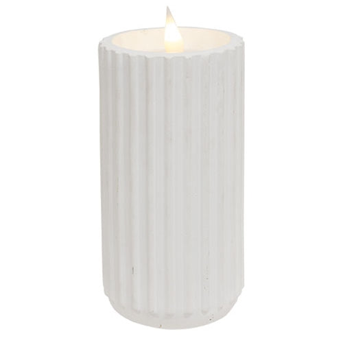 White Fluted Pottery LED Candle 3" x 6"