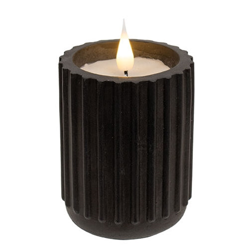 Black Fluted Pottery LED Candle 3" x 4"