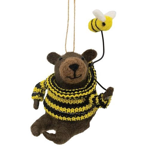 Buzzing Bear Felted Ornament