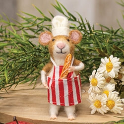 Chef Mouse with Baguette Felted Ornament