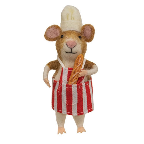 Chef Mouse with Baguette Felted Ornament