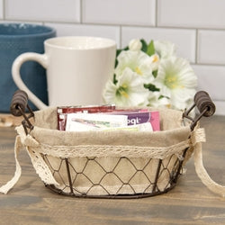 Fabric Lined Chicken Wire Basket w/Handles - 8" x 5"