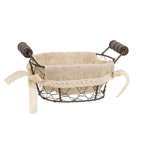 Fabric Lined Chicken Wire Basket w/Handles - 7" x 4.25"