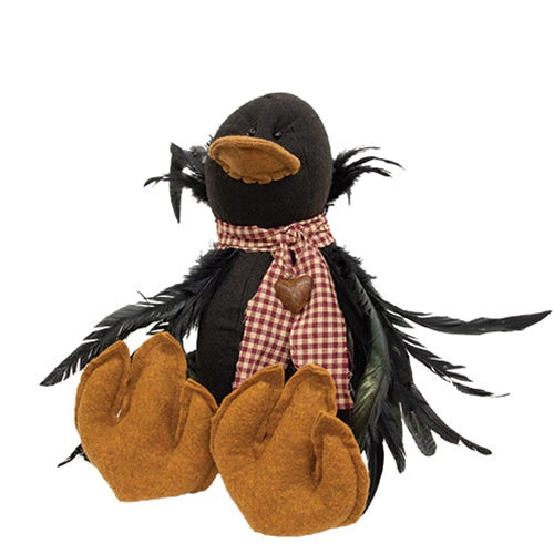 Stuffed Sitting Crow w/Gingham & Bell Scarf