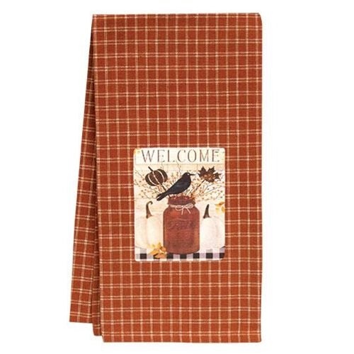 Welcome Fall Jar & Pumpkins Dish Towel