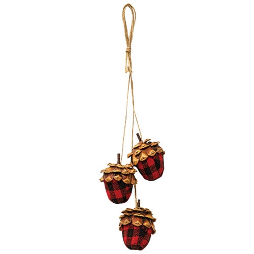 *Black/Red Plaid Acorn Drop Ornament