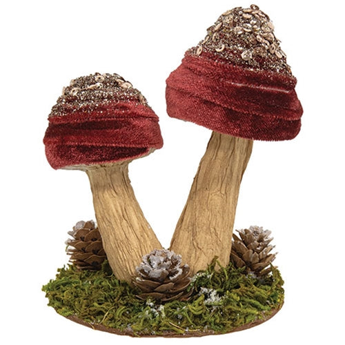 Burgundy Velvet Glittered Mushrooms Sitter