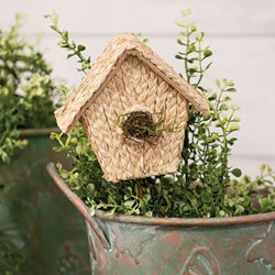 Natural Woven Seagrass Mossy Birdhouse Pick