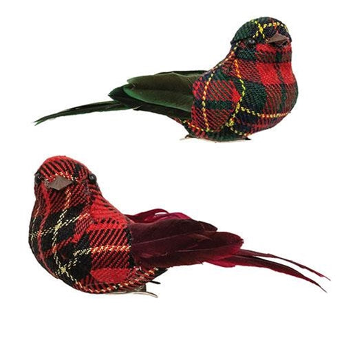 Christmas Plaid Bird Clip Ornament 2 Asstd.