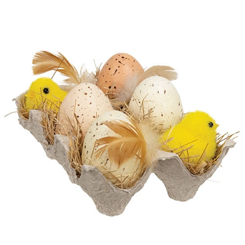 6/Set Natural Speckled Eggs & Chicks in Crate