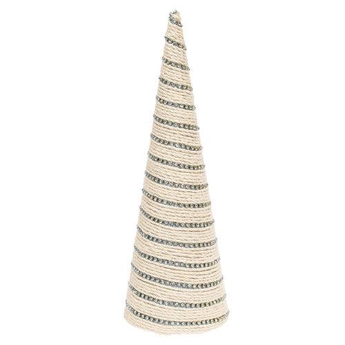 Diamond Wrapped Ivory Jute Cone Tree 14"