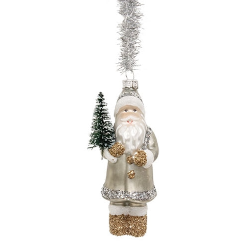 Vintage Silver and Gold Glass Santa Ornament