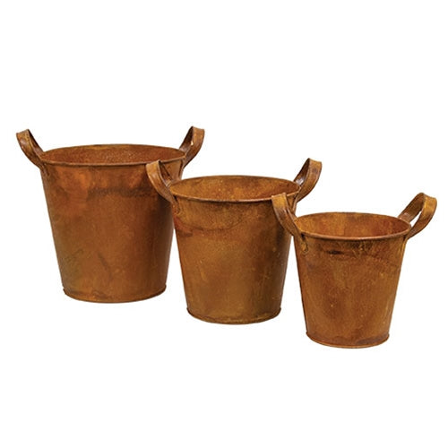 3/Set Rusty Tin Pails w/Handles