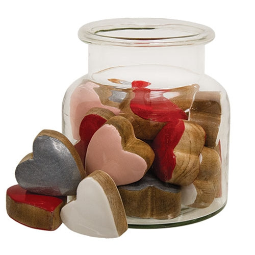 21/Set - Little Wooden Hearts in Glass Jar