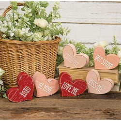 Engraved Distressed Wooden Conversation Heart - 6 Asstd.