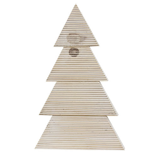 Distressed White Wood Standing Corrugated Christmas Tree 18"