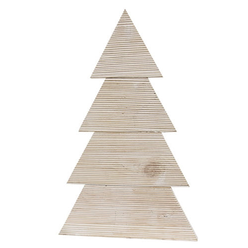 Distressed White Wood Standing Corrugated Christmas Tree 28"