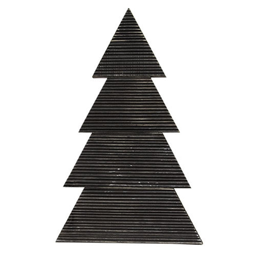 Distressed Black Wood Standing Corrugated Christmas Tree 18"
