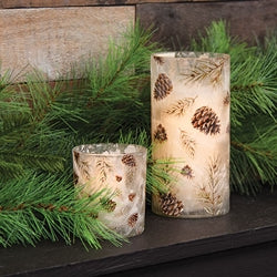 2/Set Frosted Glass Woodland Pine Pillar Holders
