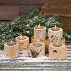 6/Pkg Natural Birch Mini Tealight Holders