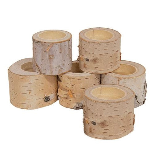 6/Pkg Natural Birch Mini Tealight Holders