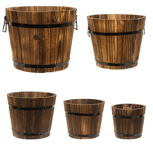 5/Set Distressed Wooden Barrel Planters