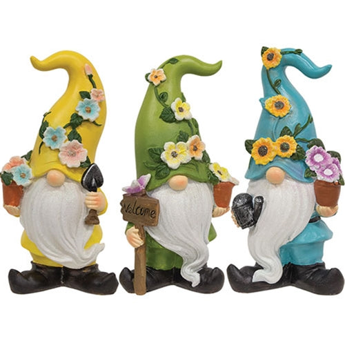 Resin Floral Garden Gnome 3 Asstd.