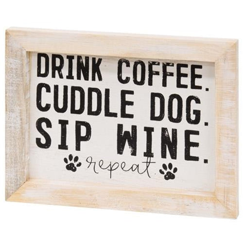 Coffee Dog and Wine Framed Sign