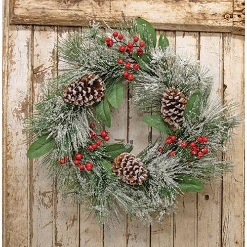 Snowy Long Needle PIne & Berry Wreath