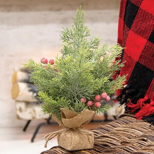 Mini Sugar Berry Pine Tree w/Burlap Base 12"H