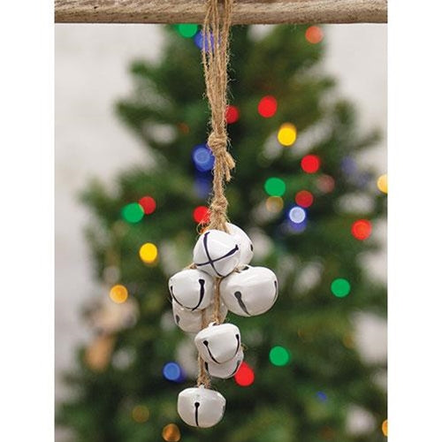 White Jingle Bells Cluster on Jute