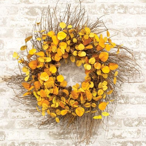 Penny Leaf Wreath 26" Mustard