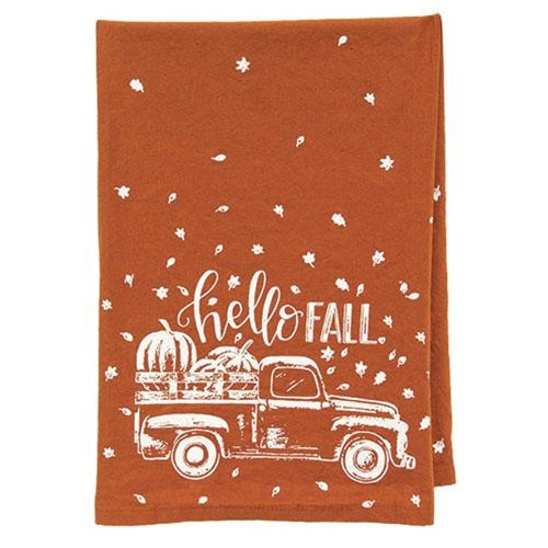 Hello Fall Pumpkin Truck Dish Towel